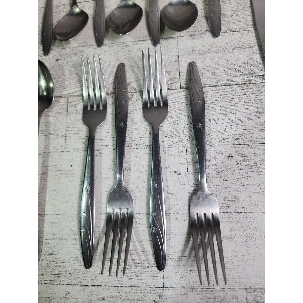 Vintage Atomic Starburst Thor Flatware Lot of 26 MCM Stainless Steel CI Japan